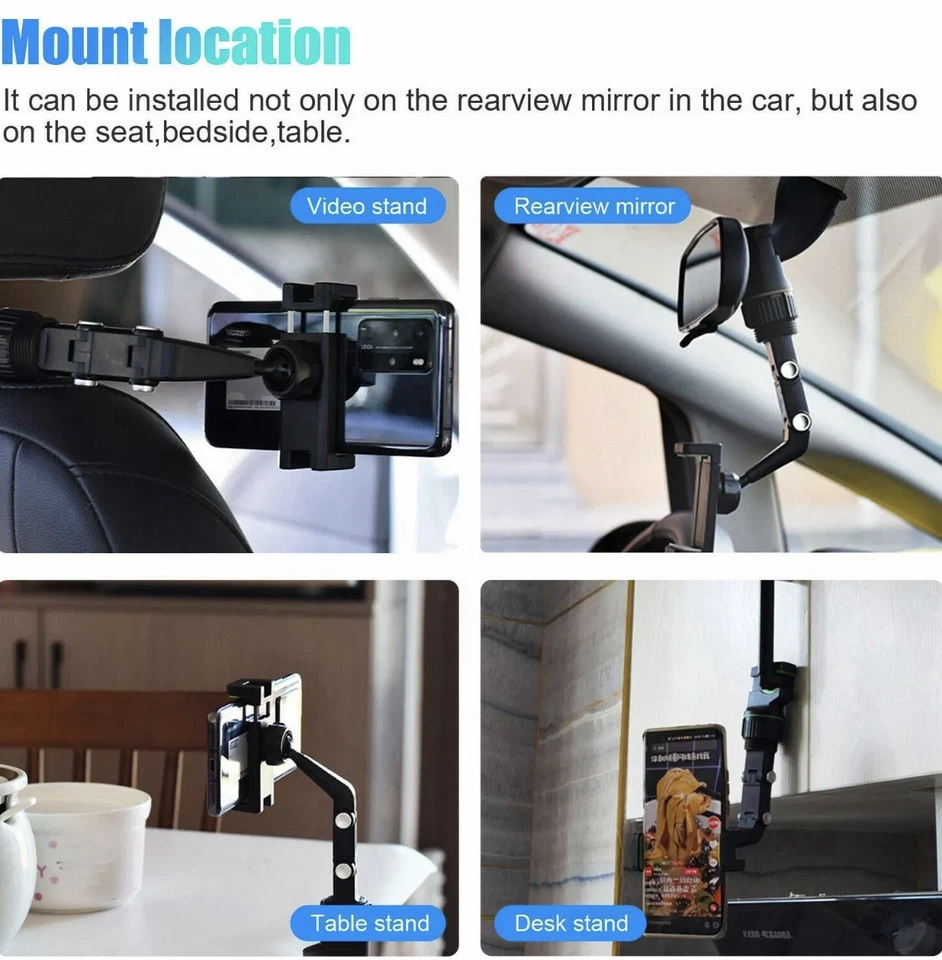 Soporte de montaje para coche soporte para teléfono celular espejo retrovisor clip 360 universal - Nuevo Foto 2 de 3