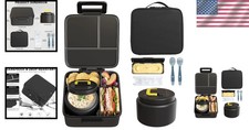 Kids Bento Lunch Box Set 1.6L 5-Compartment, 8oz Thermos, Insulated Bag