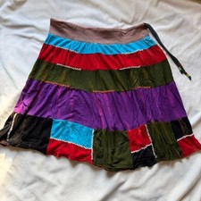 vintage y2k fairy indie boho colorful patchwork color block midi skirt size M