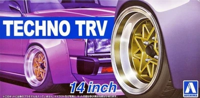 Aoshima 1/24 Scale Model Car Tuned Parts(53) Techno TRV 14"inch Wheel & Tire Set - Image 1 of 2