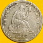 1856 U.S. SEATED LIBERTY SILVER QUARTER 25c COIN (XF-Extra Fine).