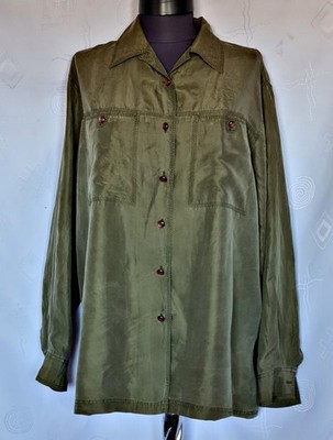 BLOUSE ITALY VINTAGE AUTHENTIC TODAY DARK GREEN 100% SILK WOMENS SIZE US 8 EU 36