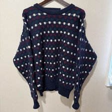 Vintage John Ashford Sweater Polkadot Mens L Wool Pullover Grandpa 90s