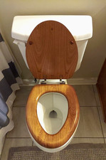 Toilet Seat with Chrome Hinges Elongated Natural Oak Veneer Oval Wood Finish New