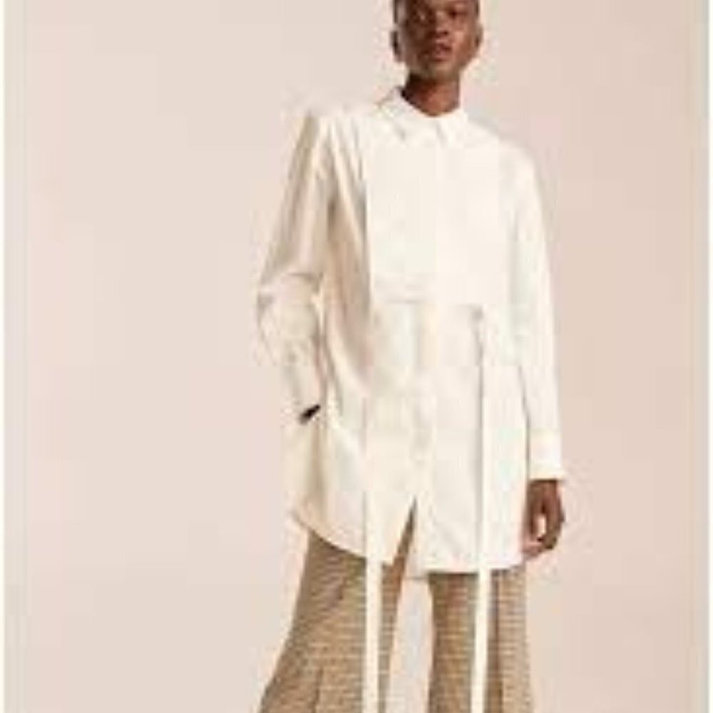 ✅ NWT REBECCA TAYLOR LS BIB BLOUSE IN SNOW SIZE 10 RETAIN $295