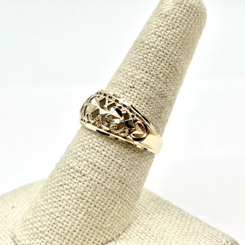 10K 黄金钻石切割纹理金银丝圆顶戒指 尺寸 7.5 (LO1005897) — 第 3/4 张图片