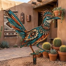 Rustic Roadrunner Metal Garden Stake, Boho Yard Art, Rustic Southwest Lawn Decor