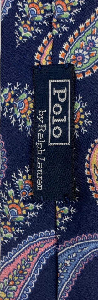 POLO от Ralph Lauren мужской 100% шелк галстук ~ темно-синий ~ пейсли ~ ручной работы в Италии! - Изображение 4 из 4