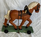 Antique Hand Painted Composition Ceramic Horse Wooden Platform Pull Toy — photo 2