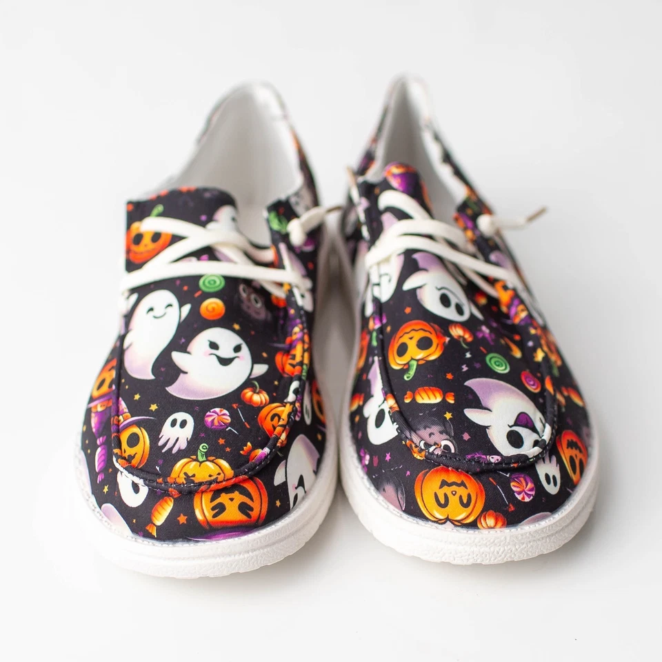 NEW Halloween Pumpkin Ghost Print Shoes Women Size 41 EU 10.5 US White Lace Up - Image 4 of 4