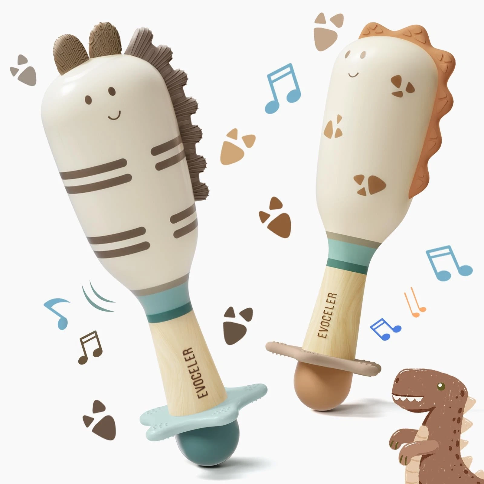Baby Rattles, 2 Pac Dinosaur Rattles & Shaker Toys with Teether, Baby Maracas...