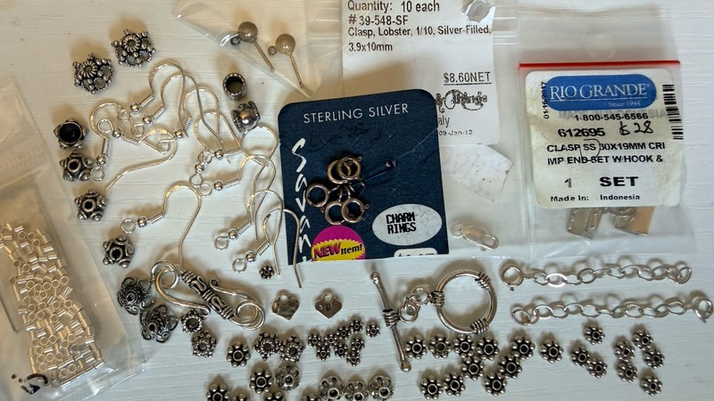 Mixed Lot Of 925 Sterling Silver Bead Caps Findings Earring Wires