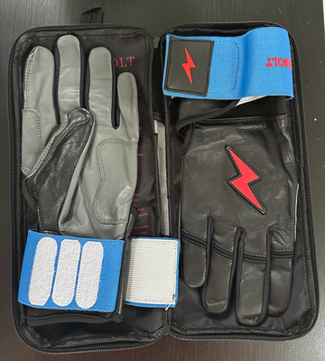 BRUCE BOLT Men's Batting Gloves M Black/Blue/Gray/Red Leather Full Finger Pair