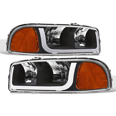 Topline For 1999-2006 GMC Sierra/Yukon LED Strip Headlights Signal Amber - Black