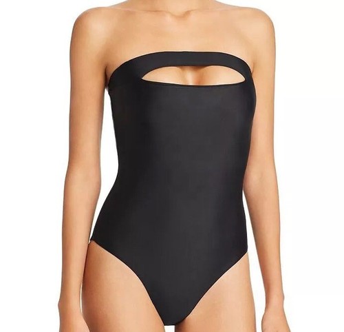 PILYQ NWT Sabrina Cutout Bandeau One Piece Swimsuit Halter Strap Black Size L