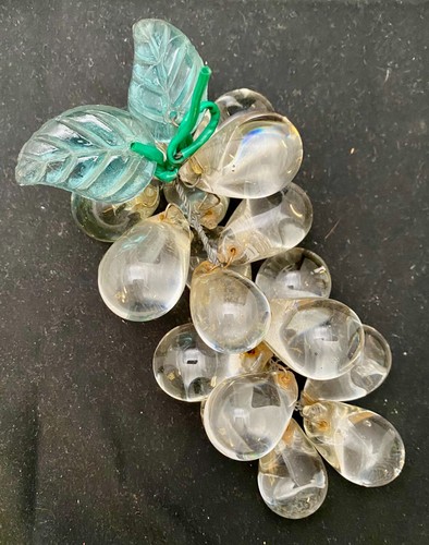 VINTAGE MCM MURANO BUNCH 7" OF (16) CLEAR GLASS GRAPES (ea 1.25") c1970 vg - 第 1/9 張圖片