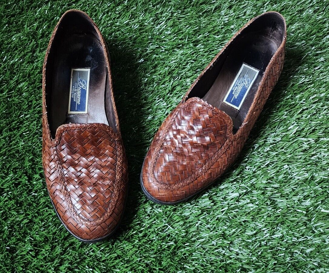 Cole Haan Bragano Italy Brown Woven Leather Loafers Slip-On Cole Haan Bragano Italy Brown Woven Leather Loafers Slip-On
