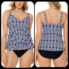 Swim Solutions Swimdress One piece Triple Tier Fauxkini Ruffled Sz 16