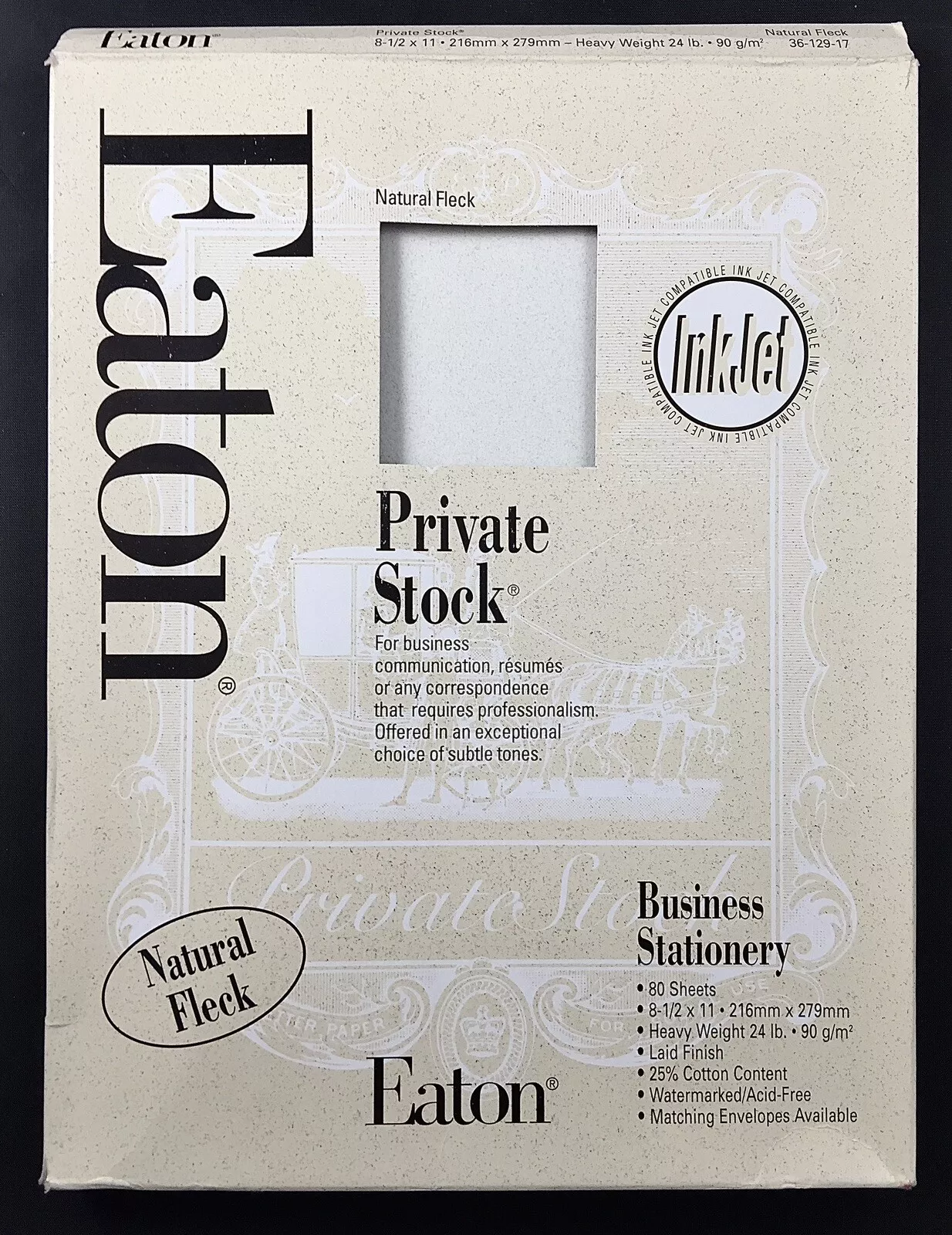 EATON NATURAL FLECK STOCK PRIVÉ 25 % FILIGRANE COTON 24 LB PAPETERIE PAPIER 60P
