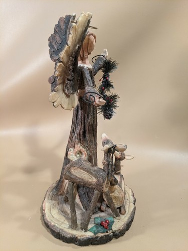 Vintage Wooden Angel Tree Forest Deer Figurine - Picture 6 of 8