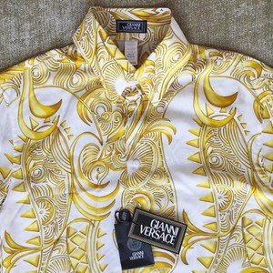 men's white and gold versace shirt