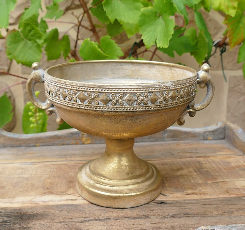 Amphore Pokal Blumentopf Pflanztopf Pflanzschale Ornament Vintage Gold 18 cm Ø - Bild 2 von 3