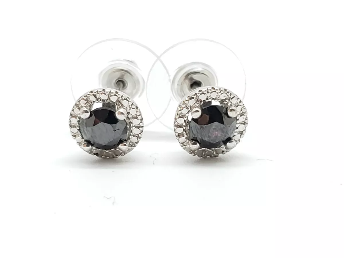 925 Sterling Silver Black Obsidian Zei Stud Pushback Earrings