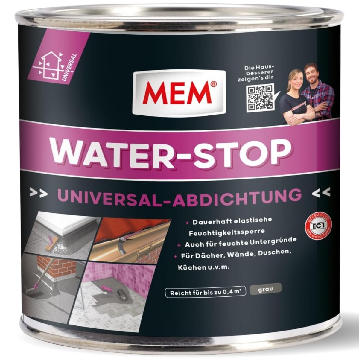 Mem Water Stop - Joint Universel Et Anti-Humidité - Idéal Pour Une Utilisation En Intérieur Et En Extérieur - Sans Solvant, Silicone Et Bitumé - Scelle Instantanée - Gris - 1 Kg
