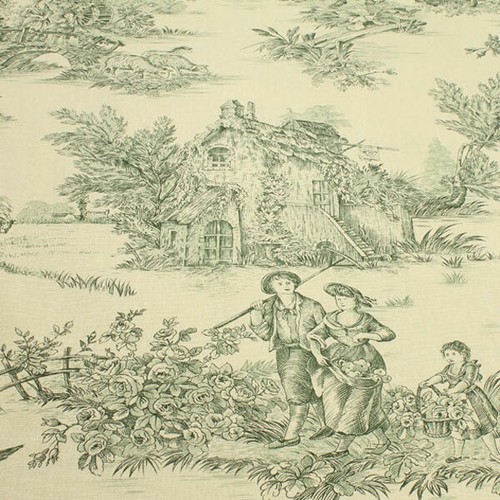 Stoff Baumwolle Toile de Jouy ländlich elfenbein grün Land 280 cm breit - Bild 4 von 5