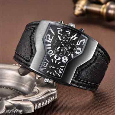 Oulm Classic Style Two Time Zone Herren Uhren PU Leder