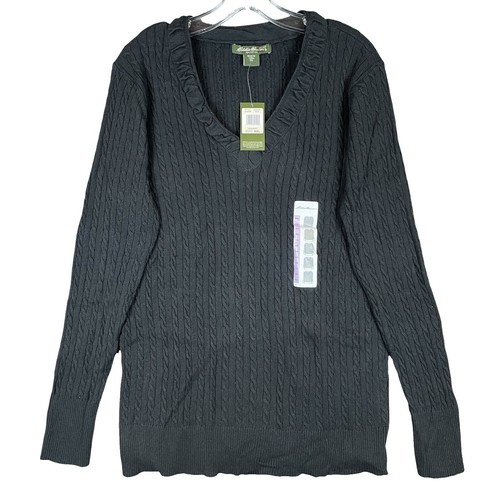 Eddie Bauer Vintage Womens V-Neck Knit Sweater With Pink & Gray