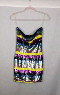 Shop 17 Dress Small Strapless Mini Multicolored Sequins Hoco T. Swiftee Lined