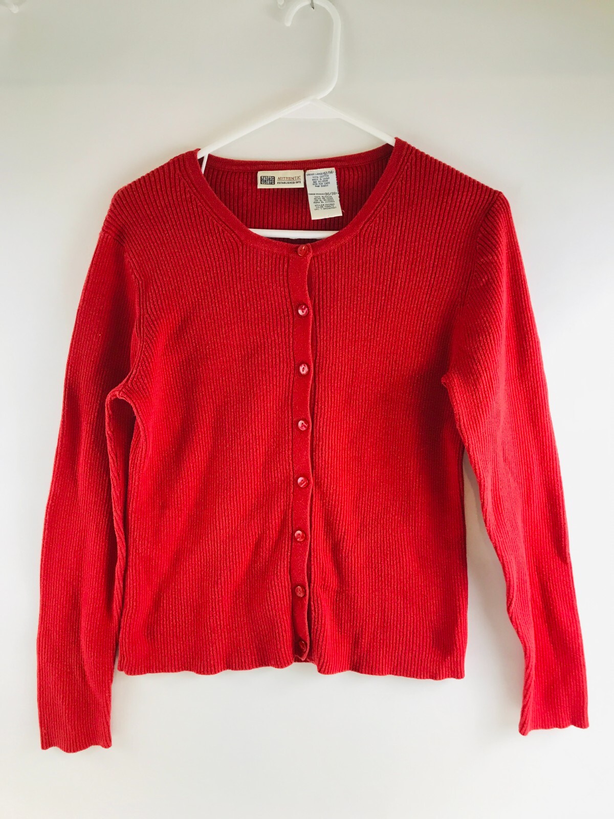 Faded Glory Sweater Women's Size Large Red Button Cardigan Ribbed