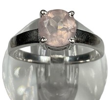 Sterling Silver 925 Faceted Pink Rose Quartz Size 7.25 Ring - 2.6g