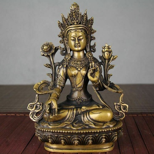 Antique Bronze Ware Old Tibet Tibetan Brass Buddhism Tara Buddha GuanYin Statue - Picture 1 of 6