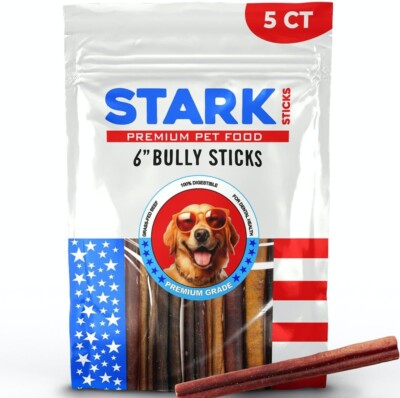 6'' NATURAL BULLY STICKS FOR SMALL, MEDIUM & LARGE DOGS, 100% GRASS-FED BEEF