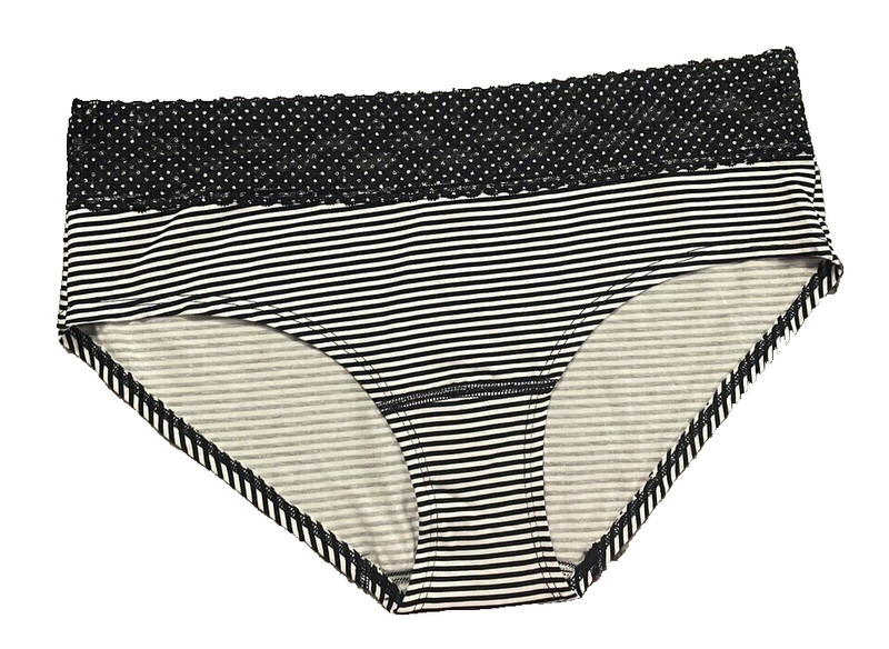 Victoria’s Secret low rise hiphugger stripes polka dots panty M Black Lace sexy