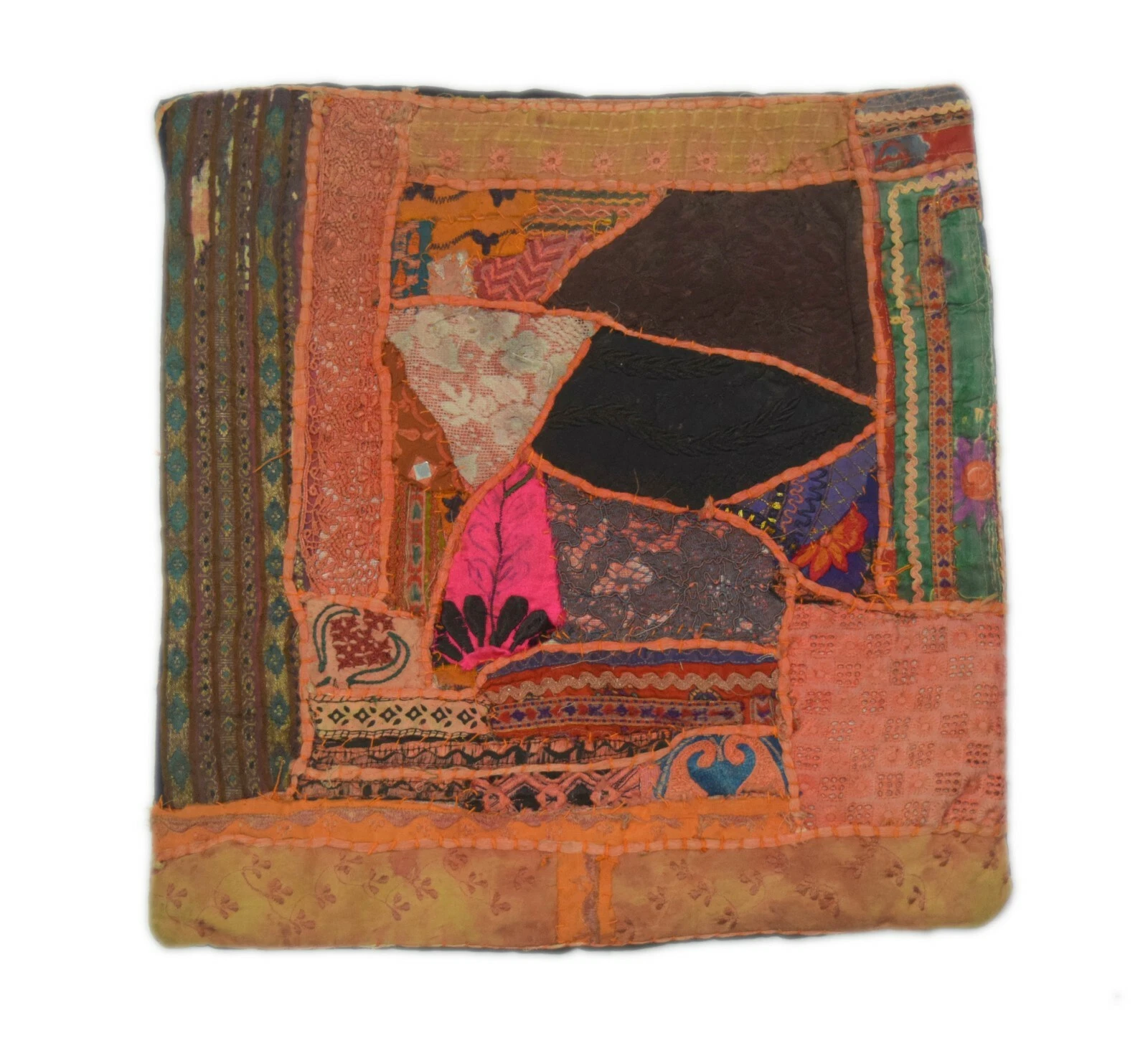 Vintage Old Saree Patchwork Cover Throw Pillow Handmade Cushion cover. i17-440
