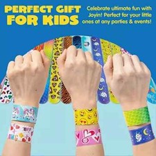 Bulk Slap Bracelets 100 Pcs with 30 Designs, Perfect for Party Favors Prizes