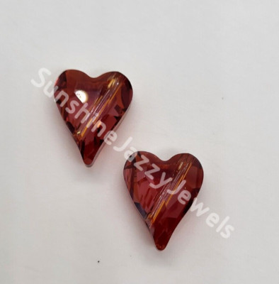 2pc Swarovski Crystal Red Magma 17mm Wild Heart 5743 Beads; Large Size