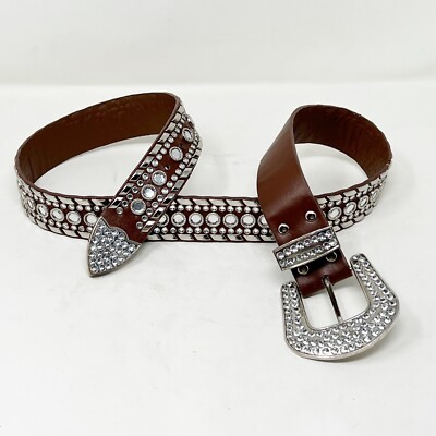 Brown Belt M L Brown Rodeo Belt Studded Silver Buckle Western Women Retro Belts Women main image 2