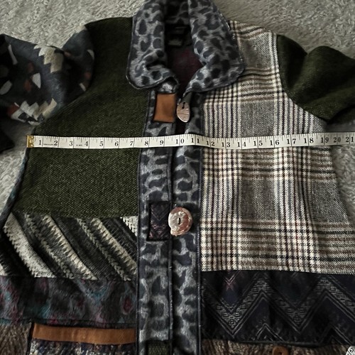 Ali Miles Womens S Jacket Art to Wear Patchwork Button-Front Oversized Festival - Picture 6 of 15