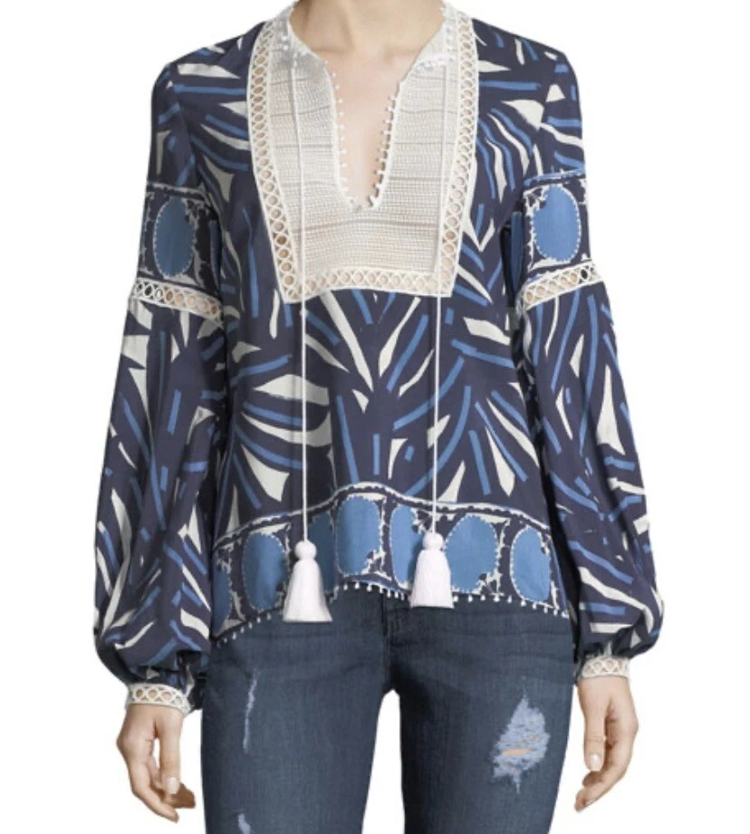 Blusa Top Alexis Ciela Azul Patrón Algodón Nuevo sin Etiquetas $419 S