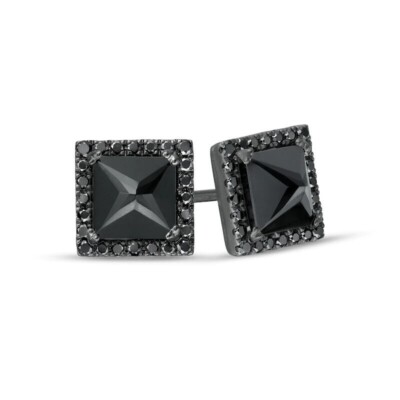 Vera Wang Men Black Spinel and 1/3 CT Black Onyx Stud Earrings 925 Silver 