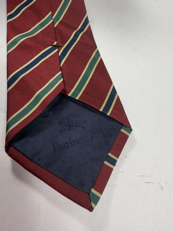 Burberrys Burgundy Navy Blue & Green Striped 100% Pure Silk Tie - Image 2 of 4