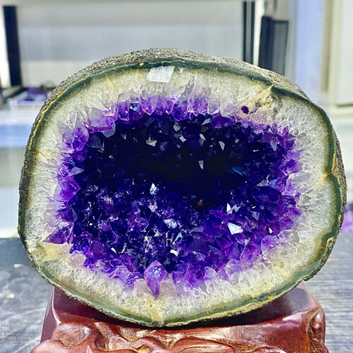 6.09LB Uruguay Natural Amethyst Money Bag Cave Decoration+Bracket - Picture 8 of 15
