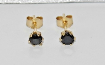 Ohrstecker 9 kt Gold 0,25 kt schwarzer simulierter Diamant schwarzer Solitär