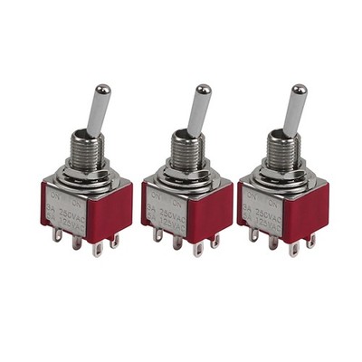 3x DPDT 6 Pin 2 Wege ON ON Gitarre Mini SchalterKippschalter 125V/250V