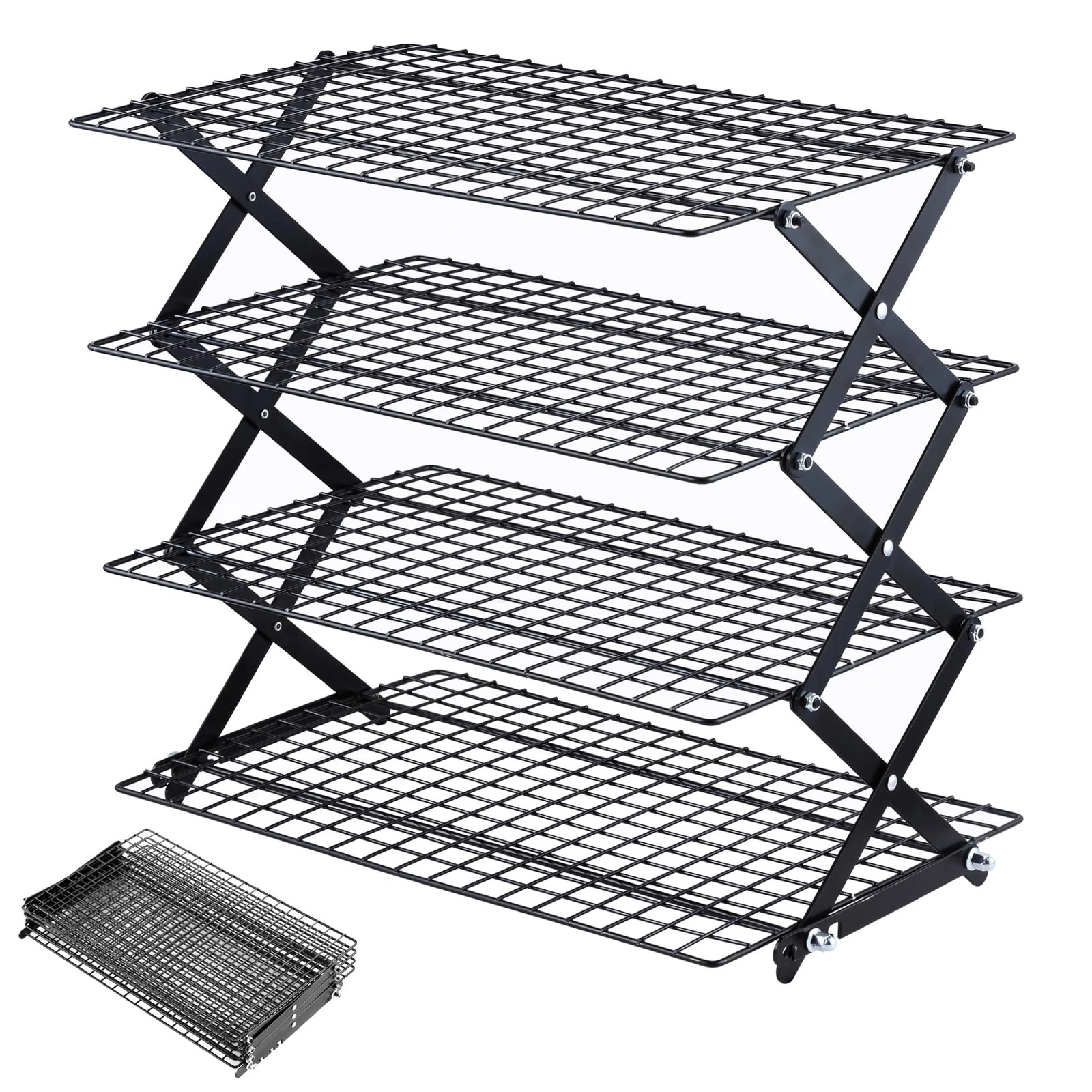 4 Tier Collapsible Cooling Rack - 3 Setting Design, Adjustable ＆ Stackable Ba...