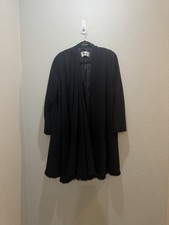 Vintage Coats by Caltiera Black 100% Wool Fringe Hem Long Coat USA Made Small